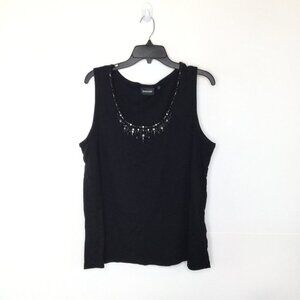 Avenue Tank Top Women 18/20 Black Solid Sleeveless Embellished Collar Pullover